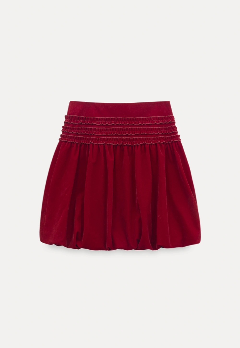 Women Velvet Bubble Skirt with Ruched Waist Design