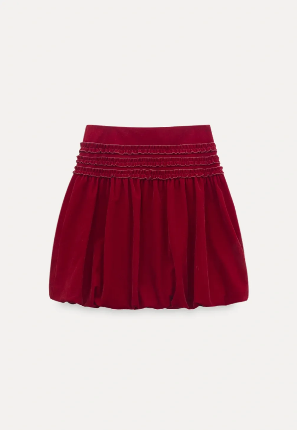 Women Velvet Bubble Skirt with Ruched Waist Design