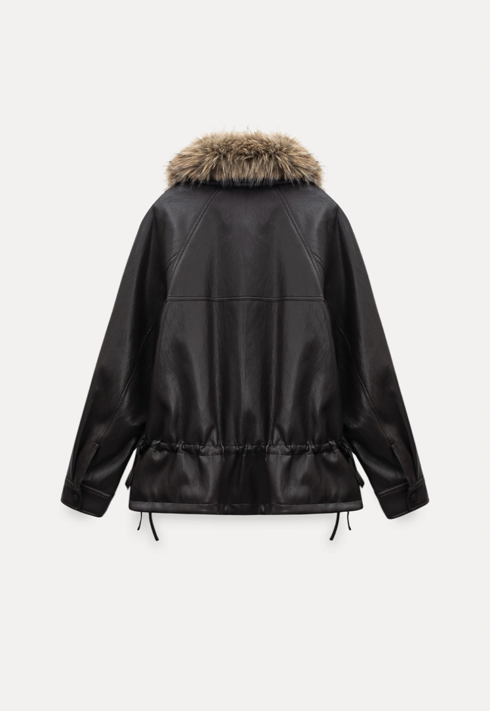 Casual Winter Faux Leather Coat with Soft Fur Collar