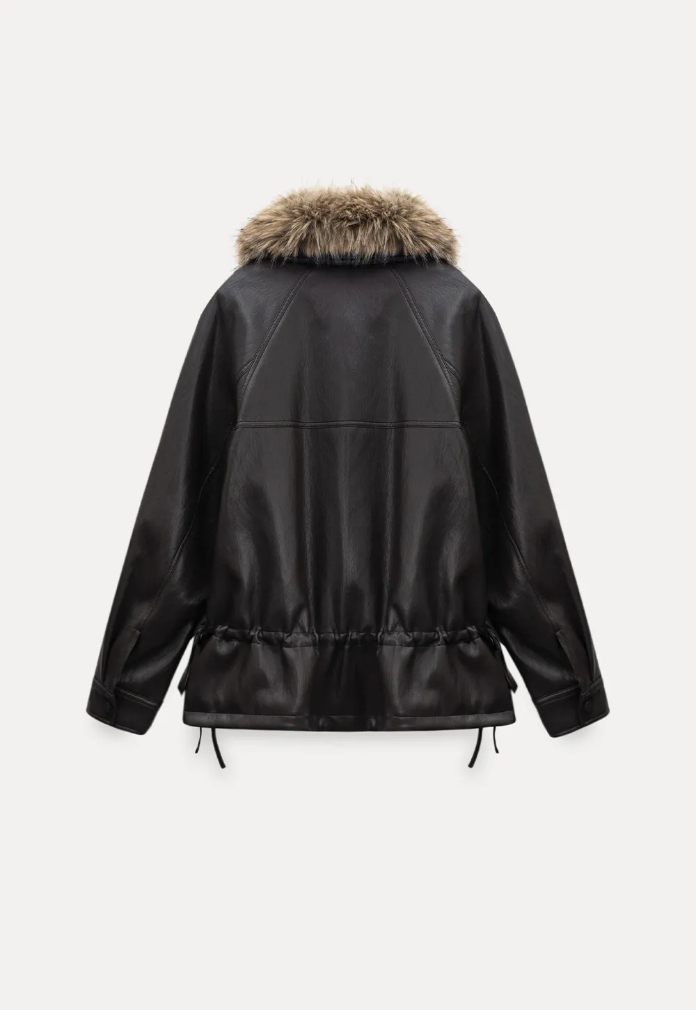 Casual Winter Faux Leather Coat with Soft Fur Collar