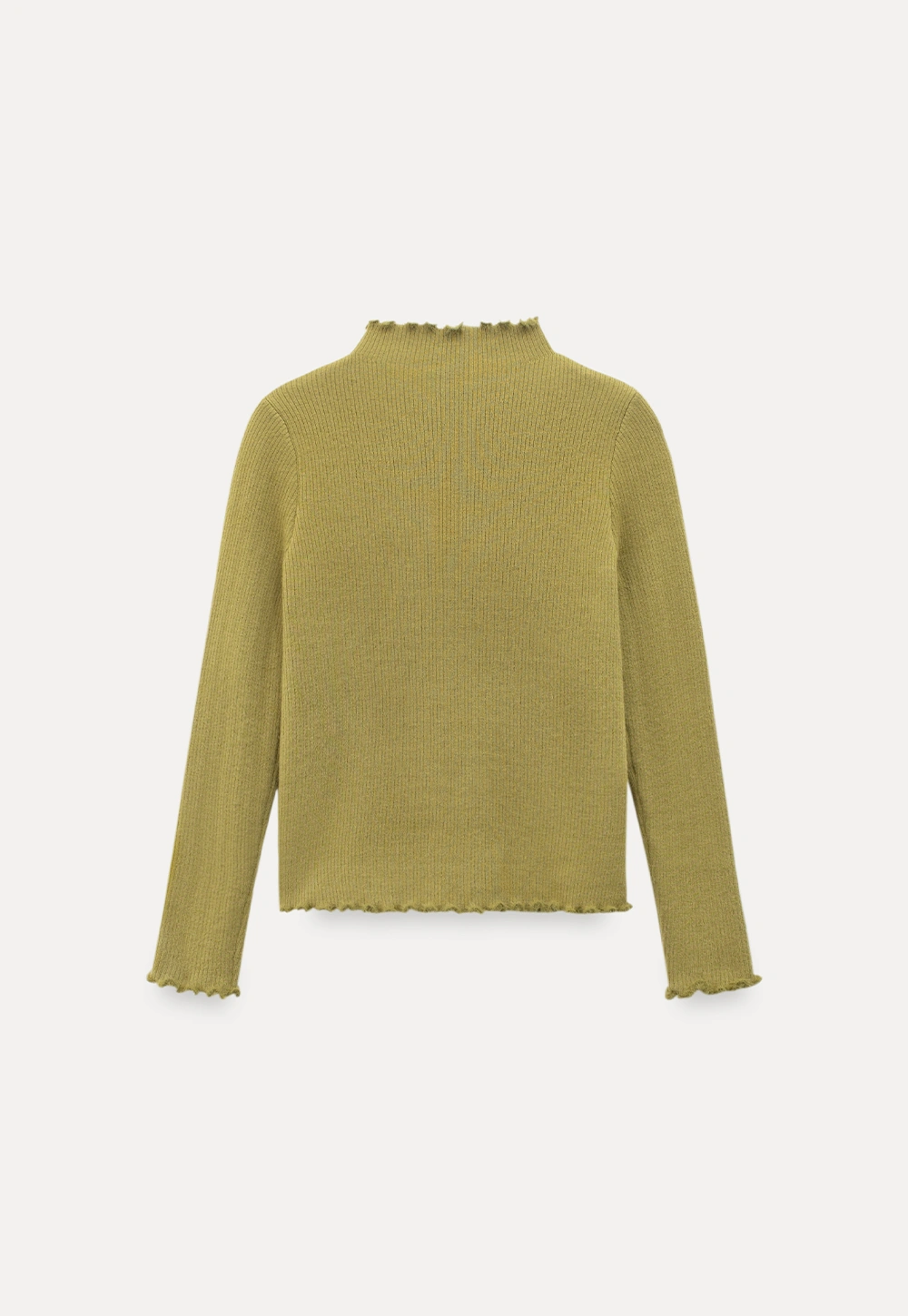 Women Basic Ribbed Sweater with Ruffled Edges