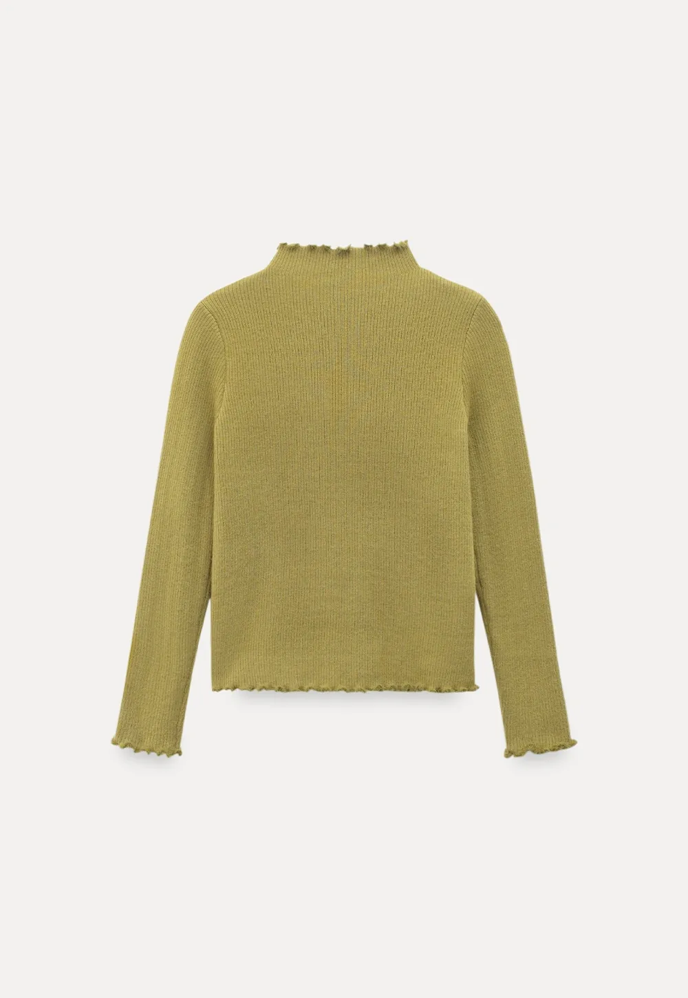 Women Basic Ribbed Sweater with Ruffled Edges