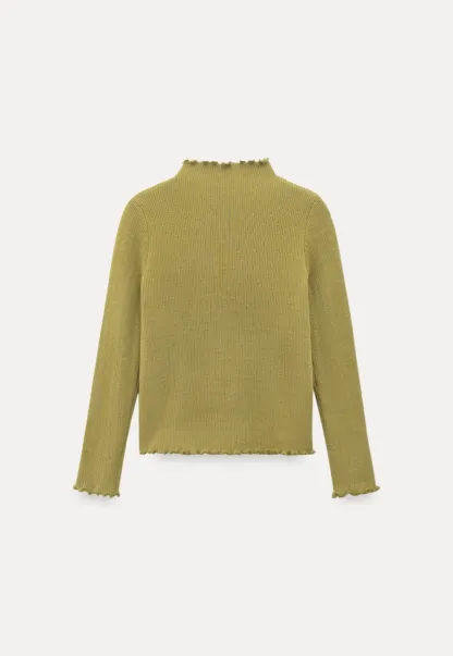 Women Basic Ribbed Sweater with Ruffled Edges