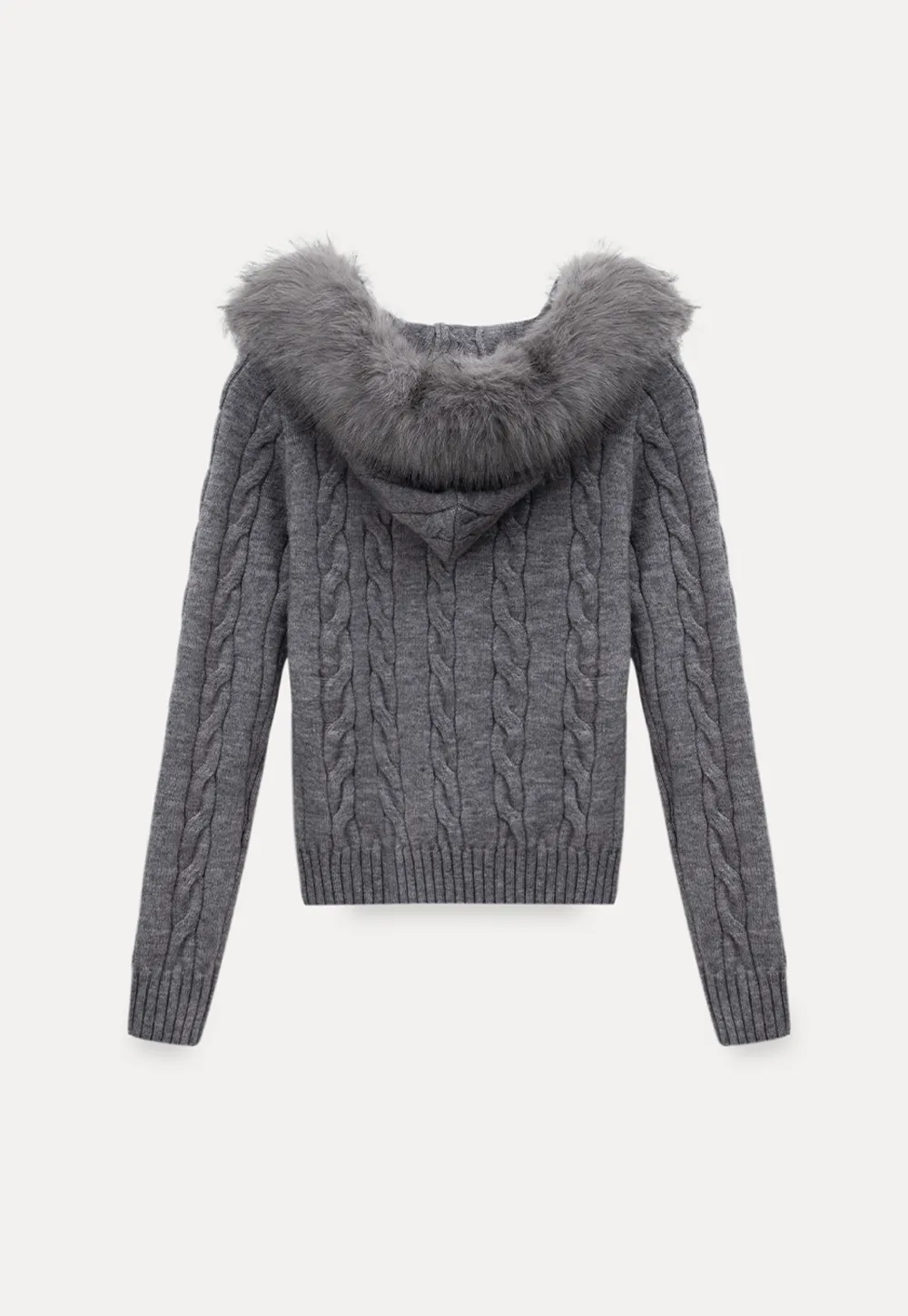 Faux Fur Collar Cable-Knit Sweater