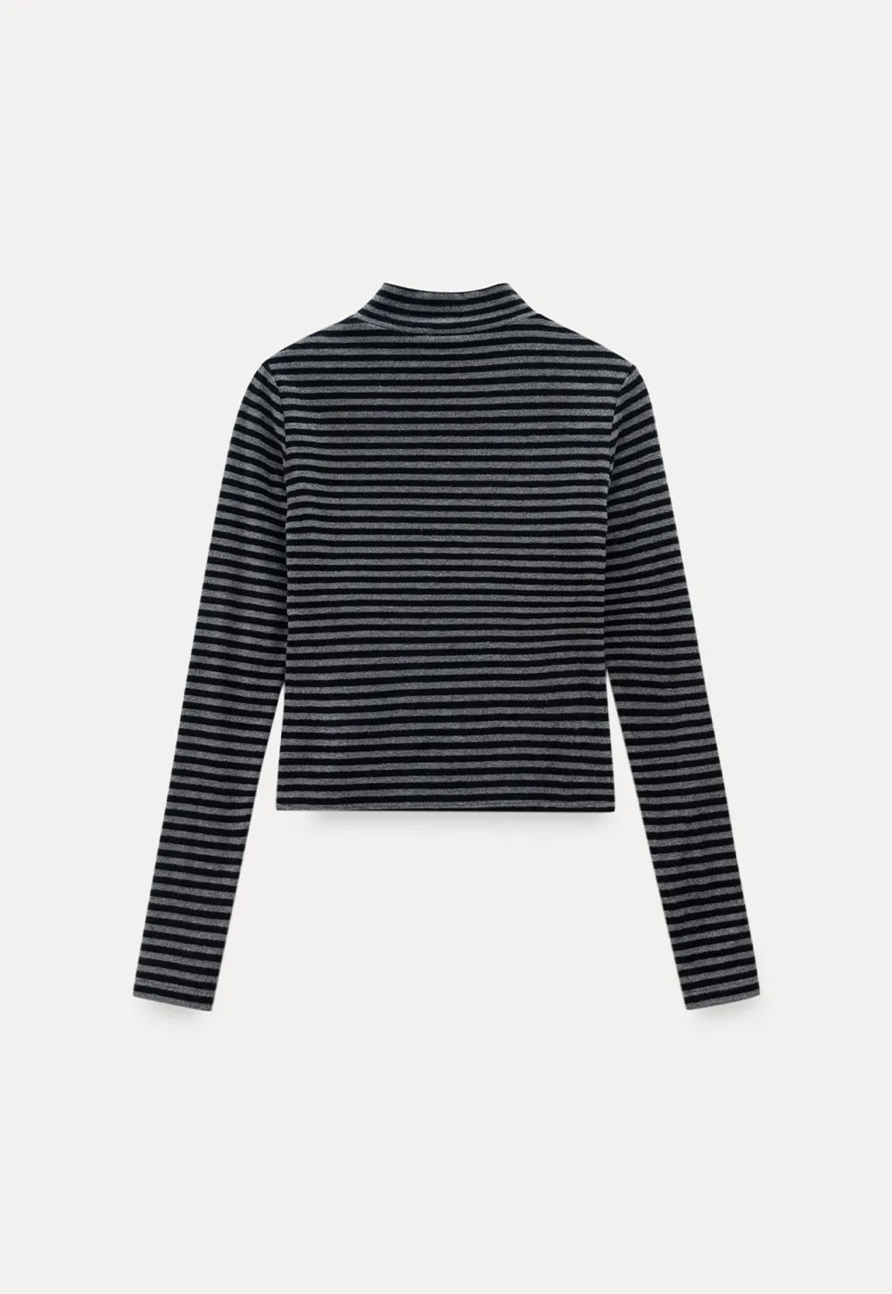 Striped Mock Neck Slim Long Sleeve Tee