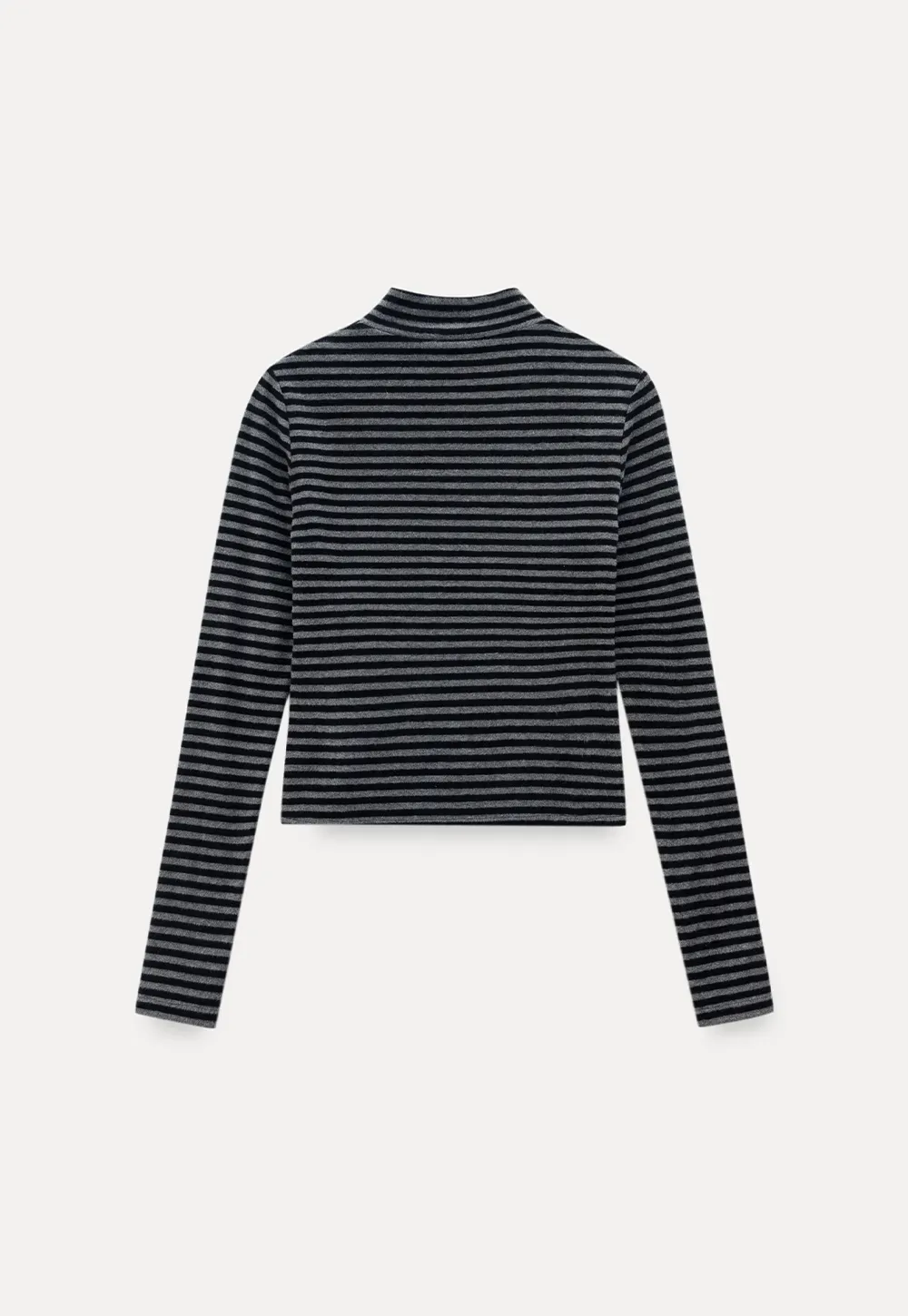 Striped Mock Neck Slim Long Sleeve Tee