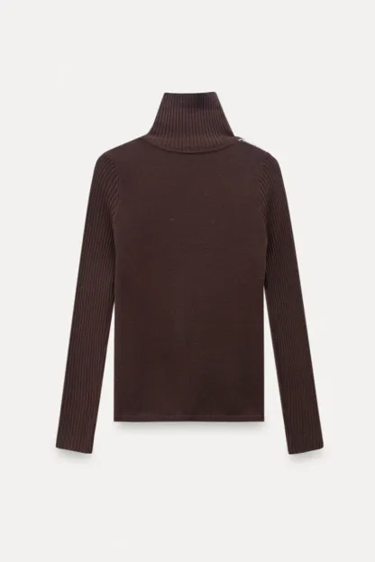 Knitted Turtleneck Top with Colorful Nordic Stripes