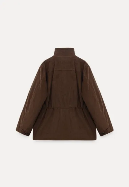 Women Casual Brown Corduroy Coat with Fleece Lining