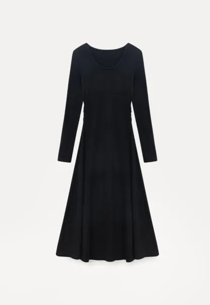 Black Long Sleeve Dress with Grey Cardigan Set