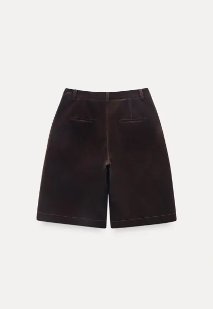 Women Stylish Corduroy Brown Shorts with Button Detail