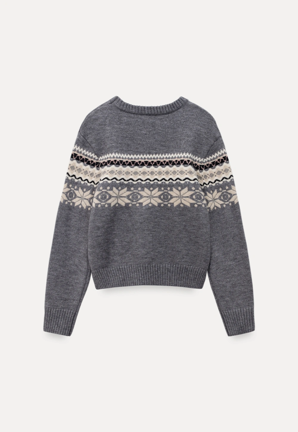 Gray Knit Sweater with Fair Isle Pattern