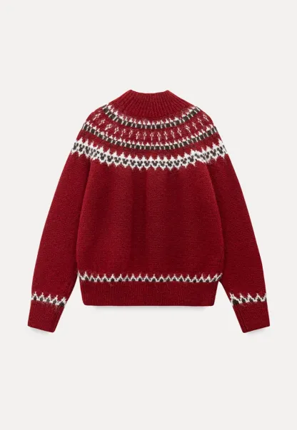 Red Knit Sweater with Fair Isle Pattern