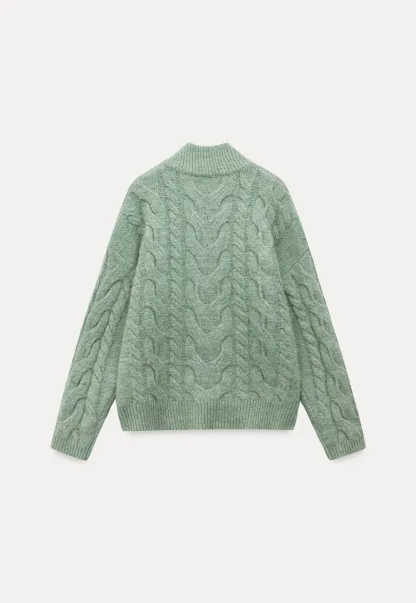 Women Cozy Cable Knit Cardigan with Zipper