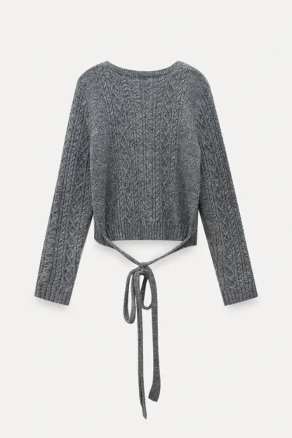 Cable Knit Cardigan with Tie-Front Detail