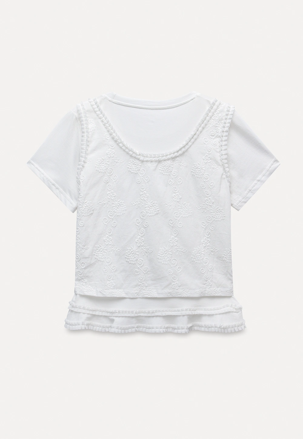 Women’s White Ruffle-Tiered Tie Shirts