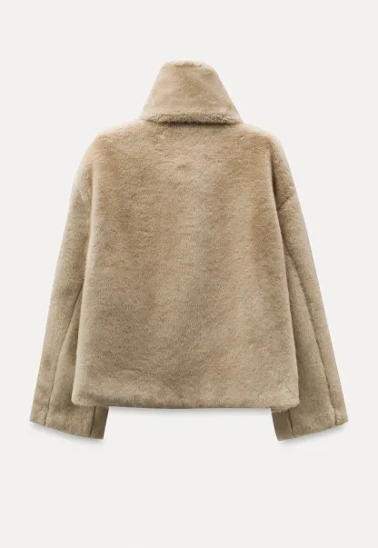 Women's Stand Collar Cropped Faux Fur Coat