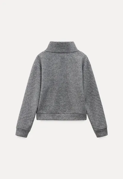 Women Striped Half-Zip Pullover Sweatshirt