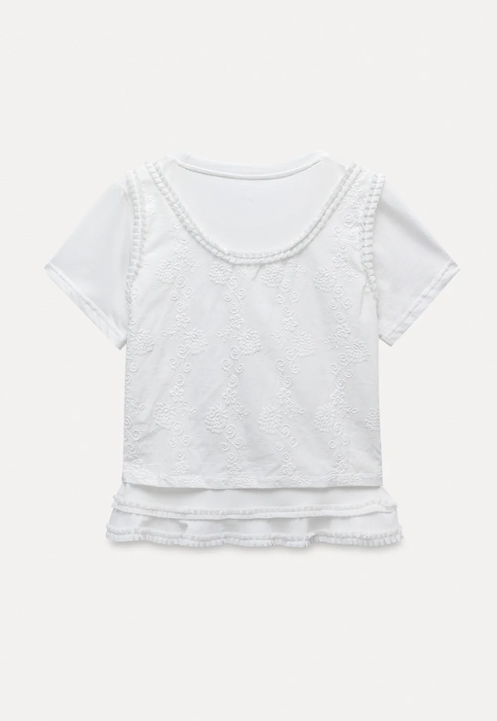 Women’s White Ruffle-Tiered Tie Shirts