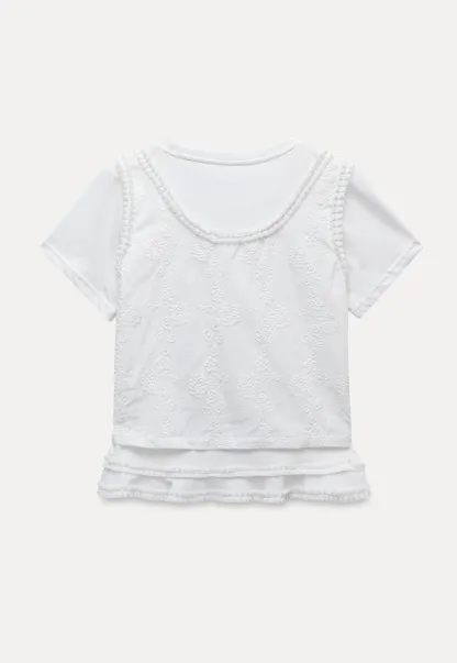 Women’s White Ruffle-Tiered Tie Shirts