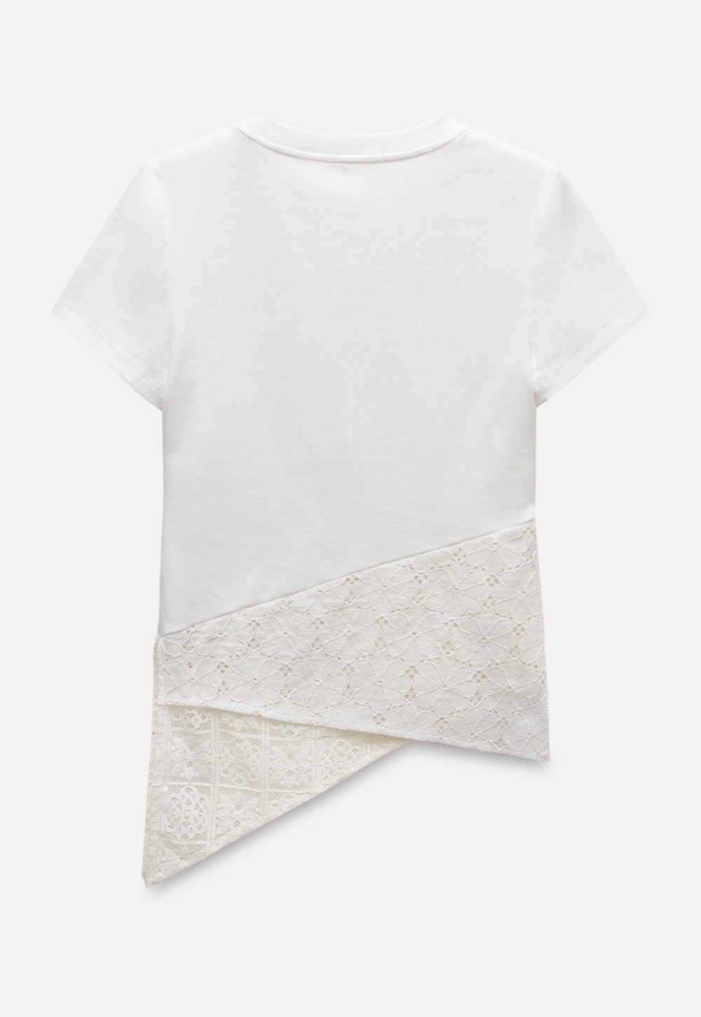 Asymmetric Hem T-Shirt with Lace Panel
