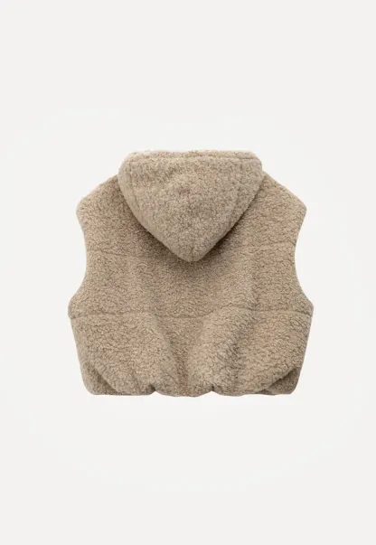 Faux Shearling Zip Vest in Beige