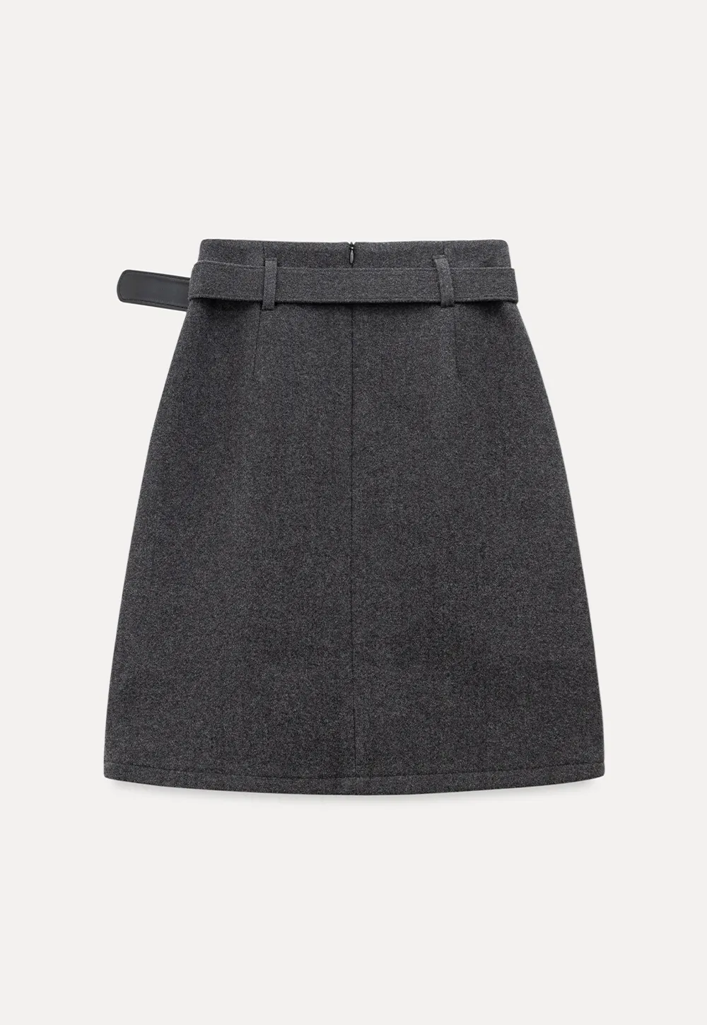 Wool Belted A-Line Mini Skirt in Charcoal