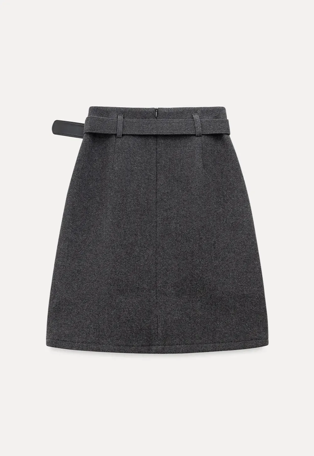 Wool Belted A-Line Mini Skirt in Charcoal