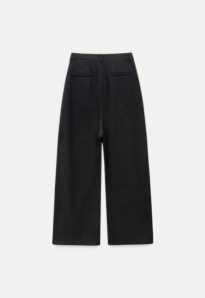 Soft Knit Wide-Leg Pants in Charcoal