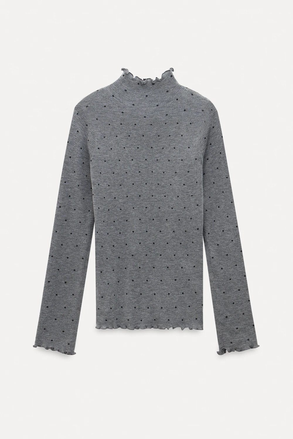 Polka Dot High Neck Ruffle Knit Top