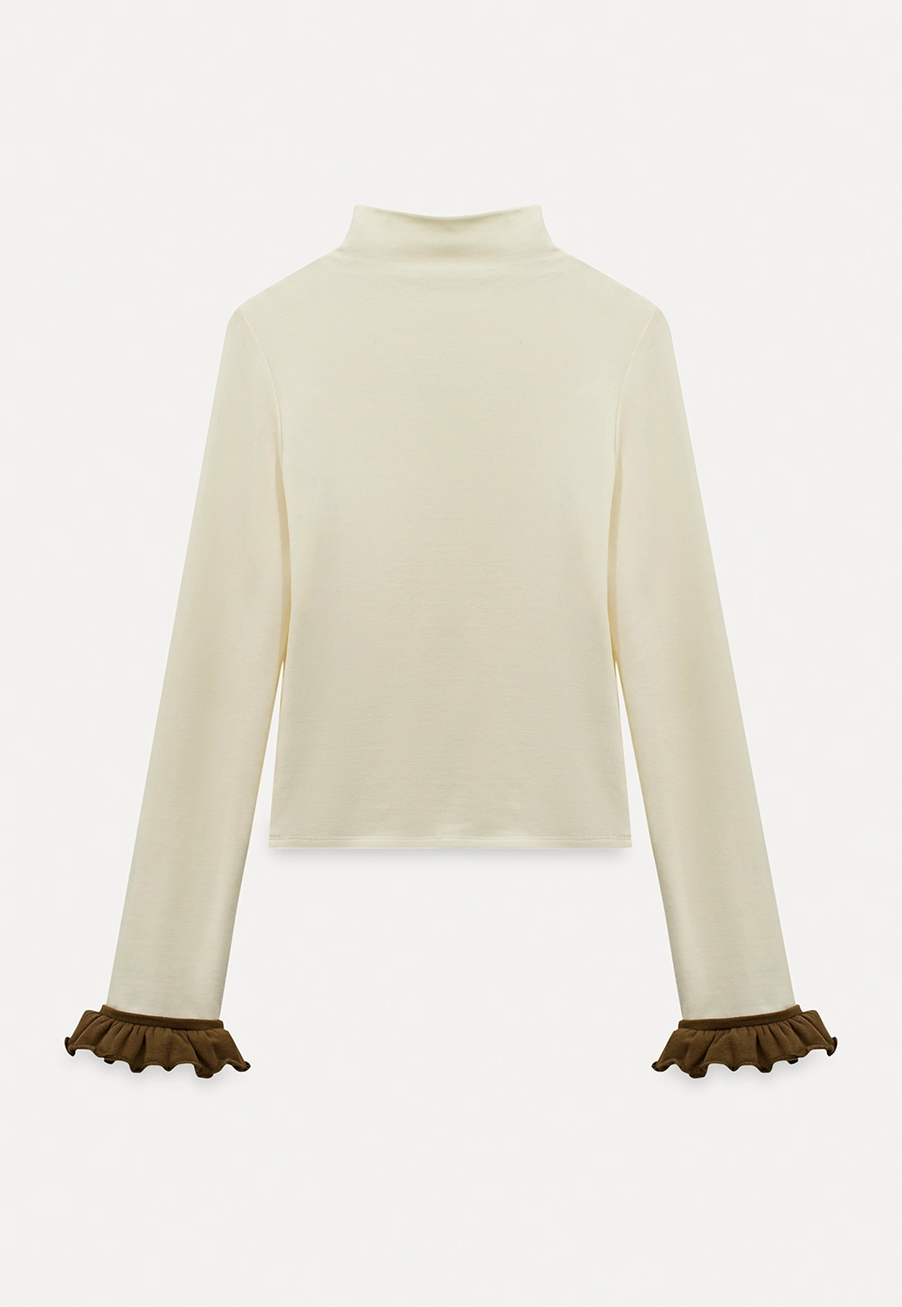 Soft Turtleneck Top with Ruffled Sleeve Cuffs