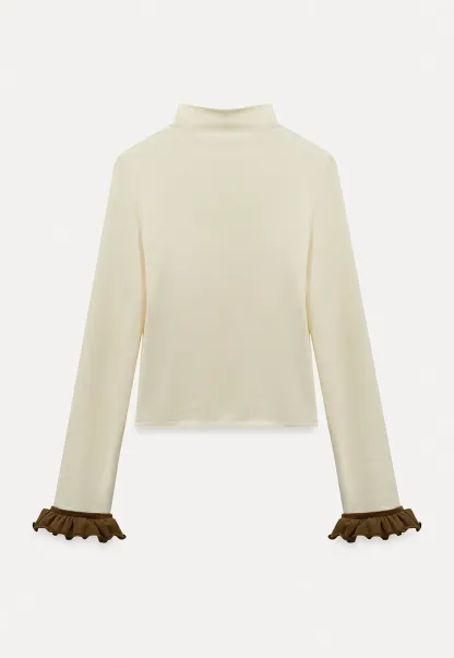 Soft Turtleneck Top with Ruffled Sleeve Cuffs