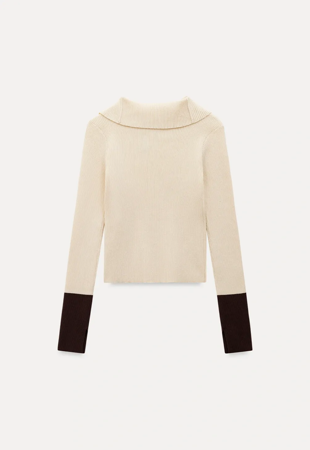 Women Stylish Ribbed Knit Top with Button Neck