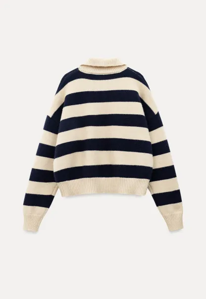 Striped Button-Down Sweater with Cozy Collar