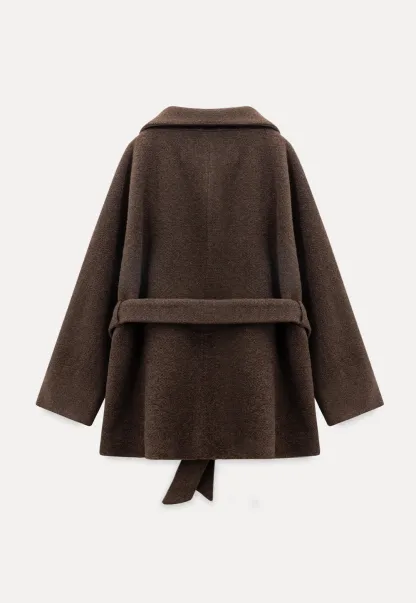 Winter Woolen Coat with Belt and Button Fastening