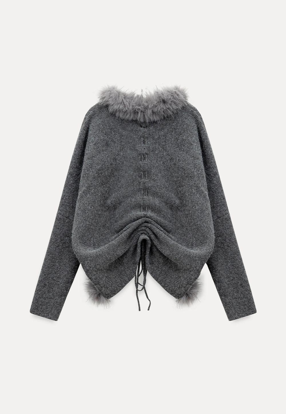 Patterned Sweater Cardigan with Fur Trim