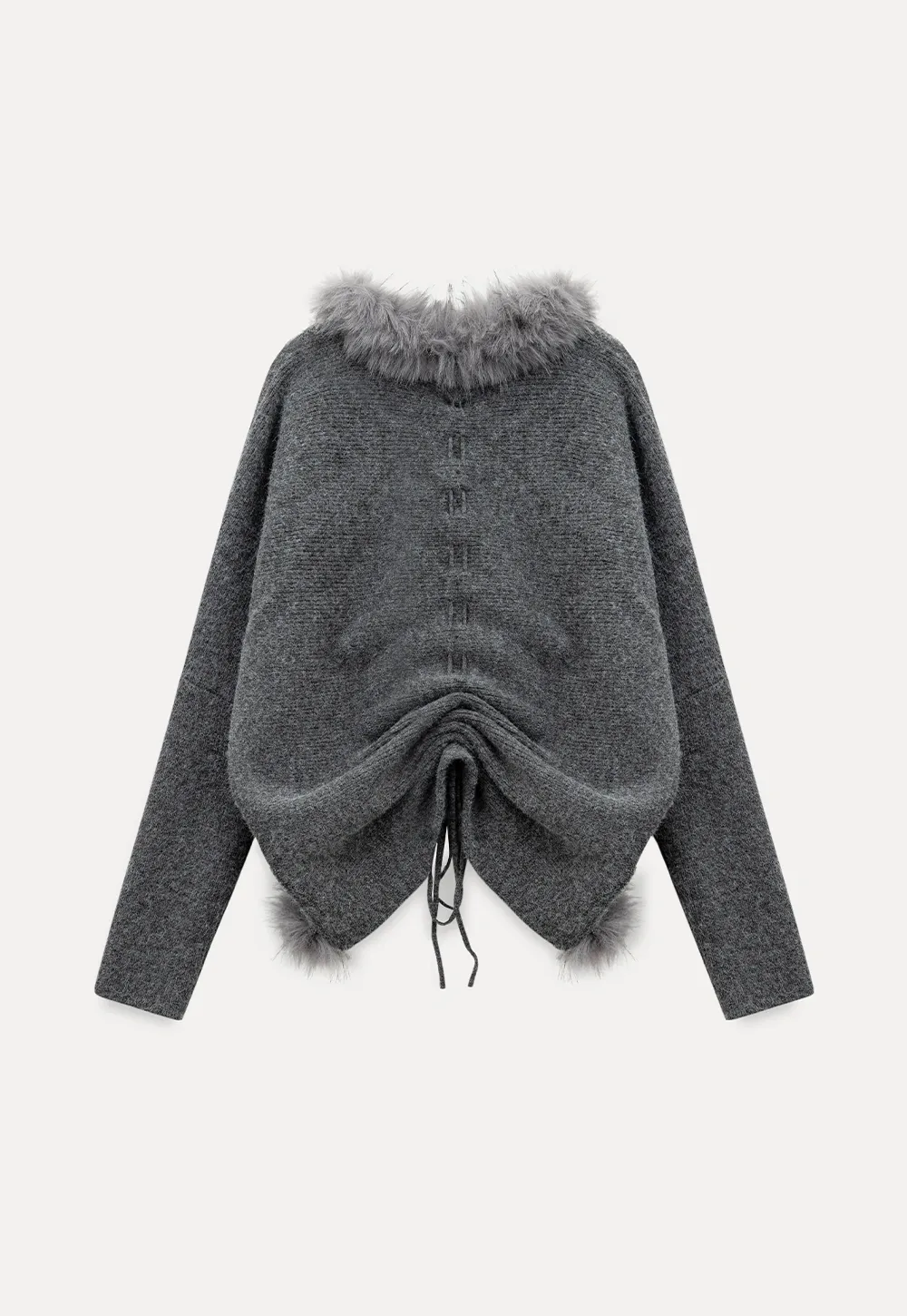 Patterned Sweater Cardigan with Fur Trim