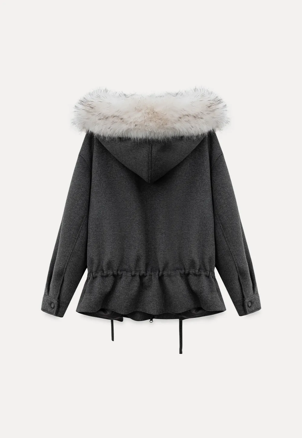 Faux-Fur Trim Hooded Charcoal Jacket