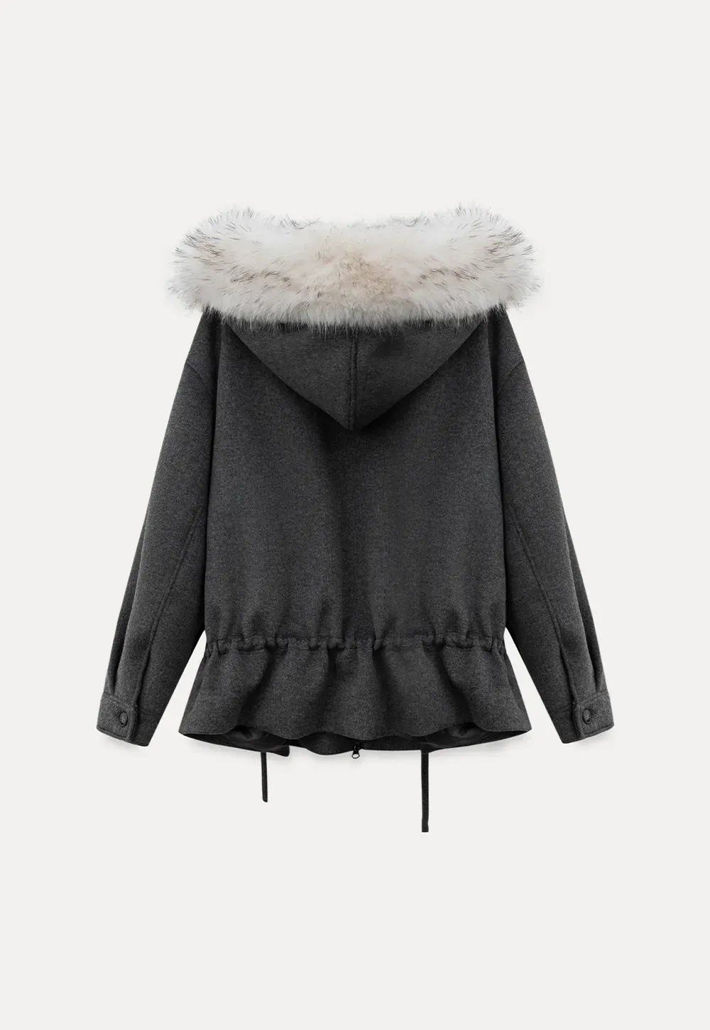 Faux-Fur Trim Hooded Charcoal Jacket