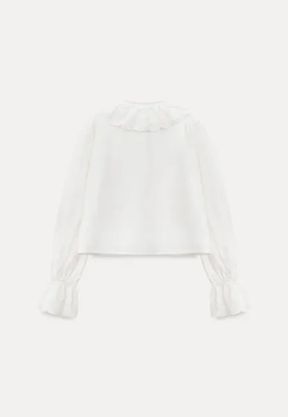 Vintage Style White Blouse with Lace Trim