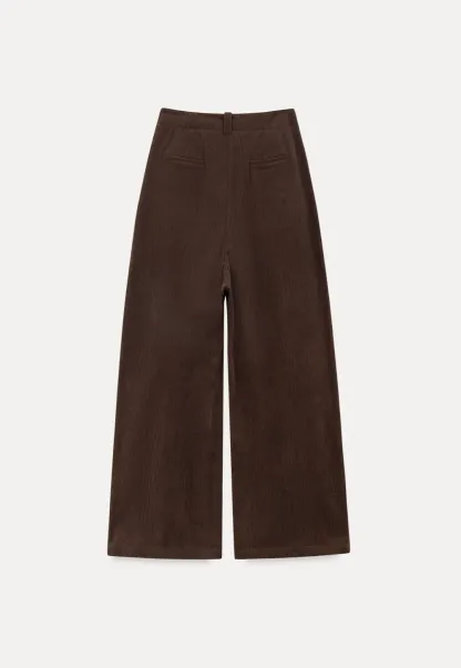 Pleated Wide-Leg Corduroy Pants
