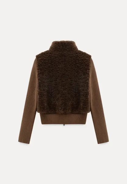 Faux Shearling Panel Knit Jacket