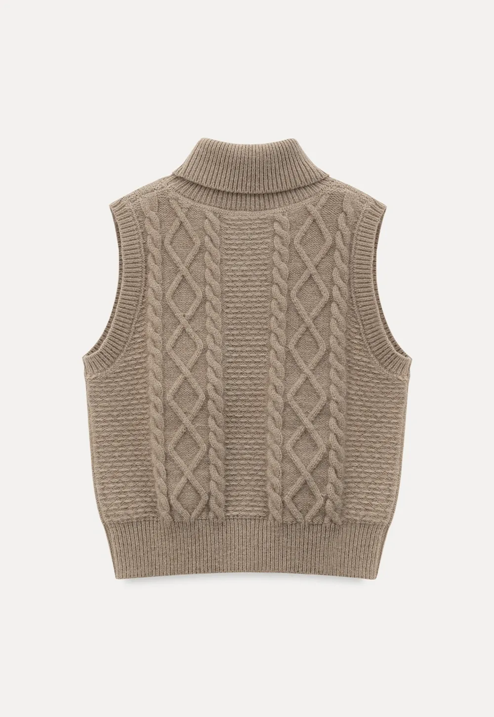 Cable Knit Sleeveless Turtleneck Sweater