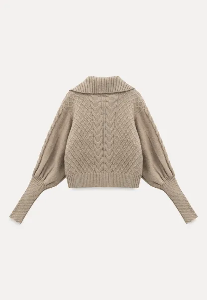 Chunky Knit Cardigan with Balloon Sleeves