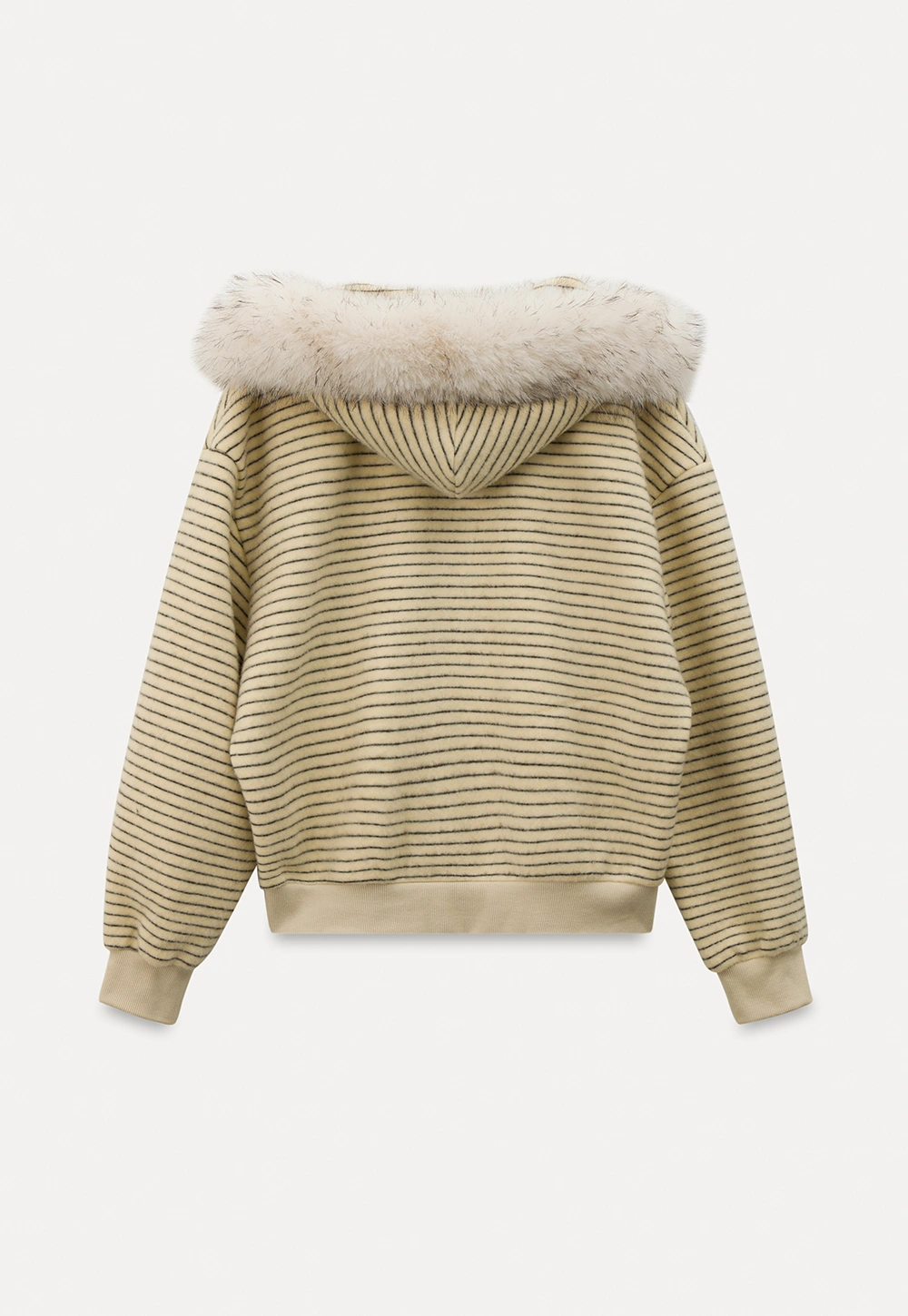 Women Striped Zip-Up Hoodie with Fur Collar