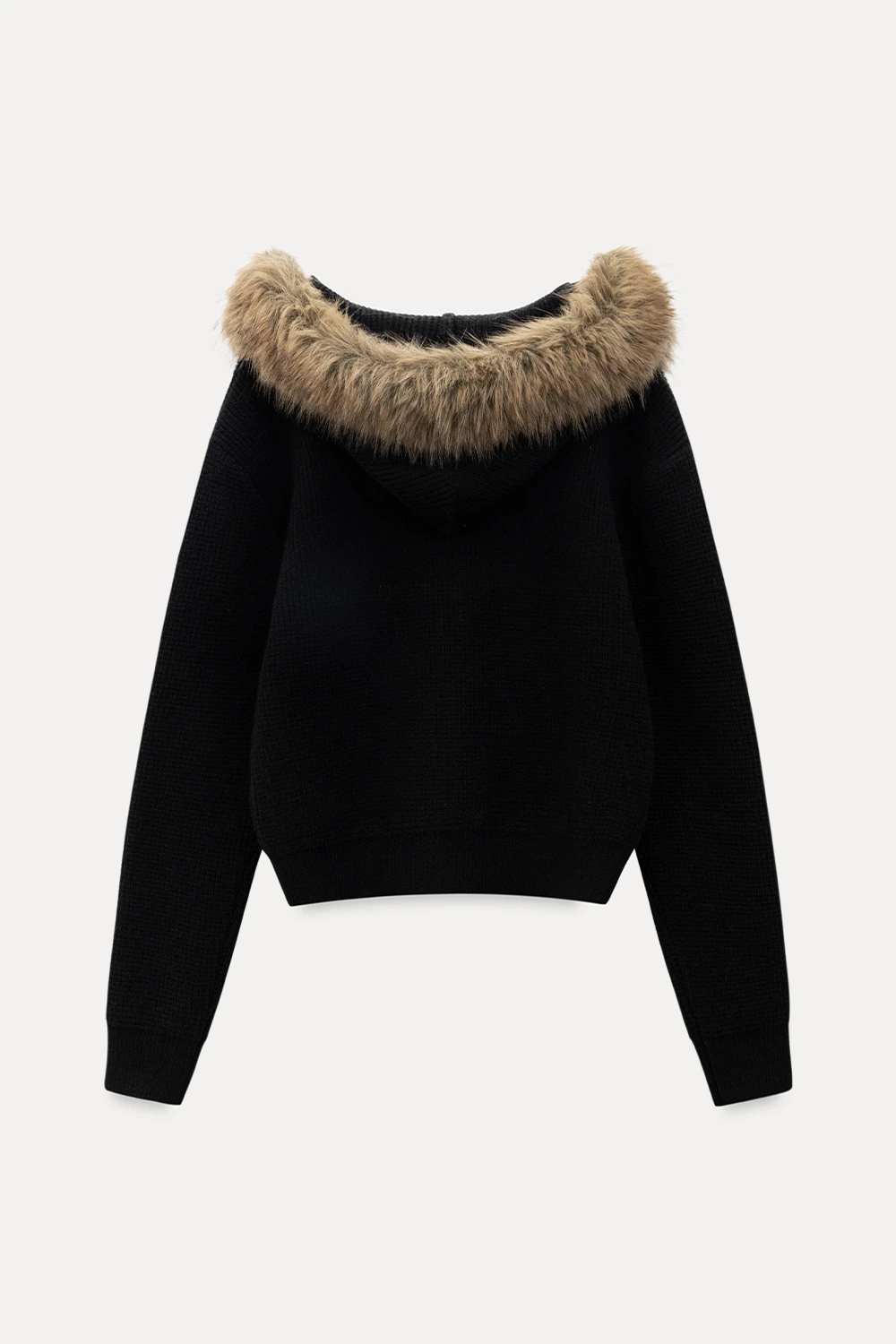 Faux Fur Hooded Cable Knit Sweater