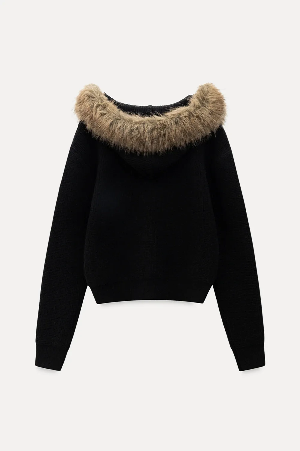 Faux Fur Hooded Cable Knit Sweater