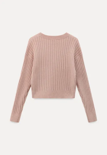 Ribbed Knit Cropped Sweater with Branding