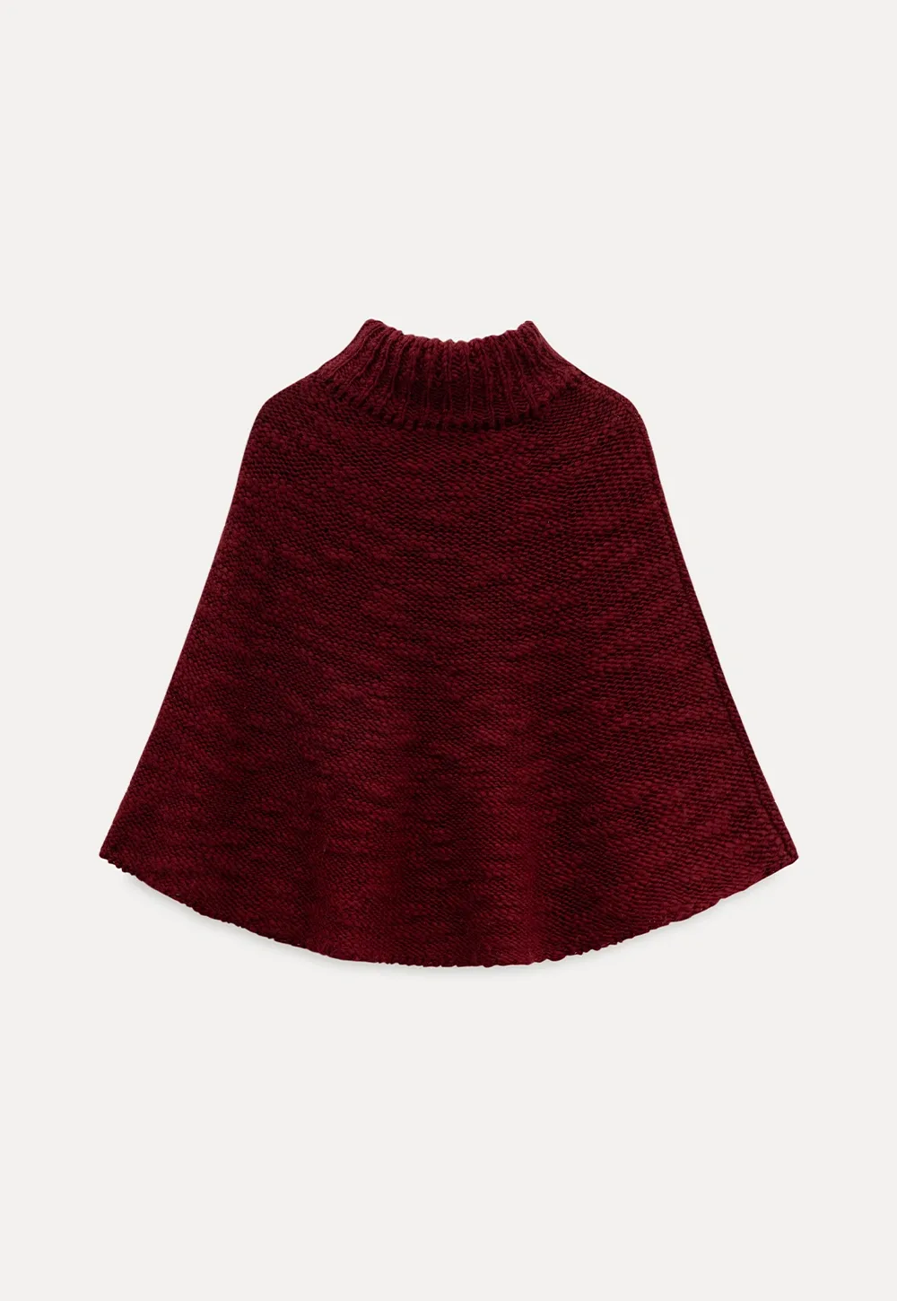 Soft Red Knitted Poncho with Turtleneck