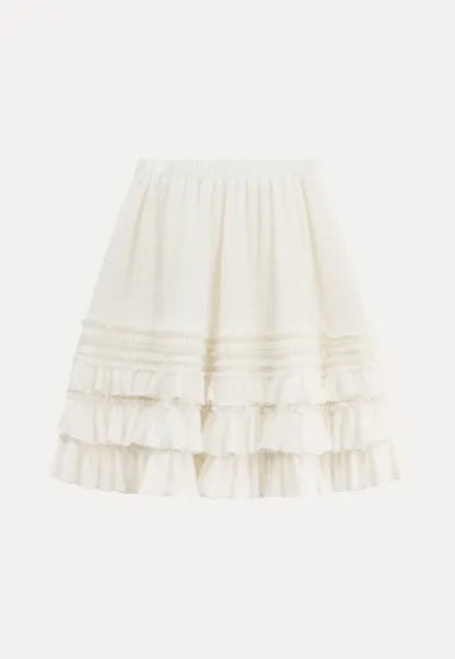 Women White Ruffled Skirt with Tiered Design