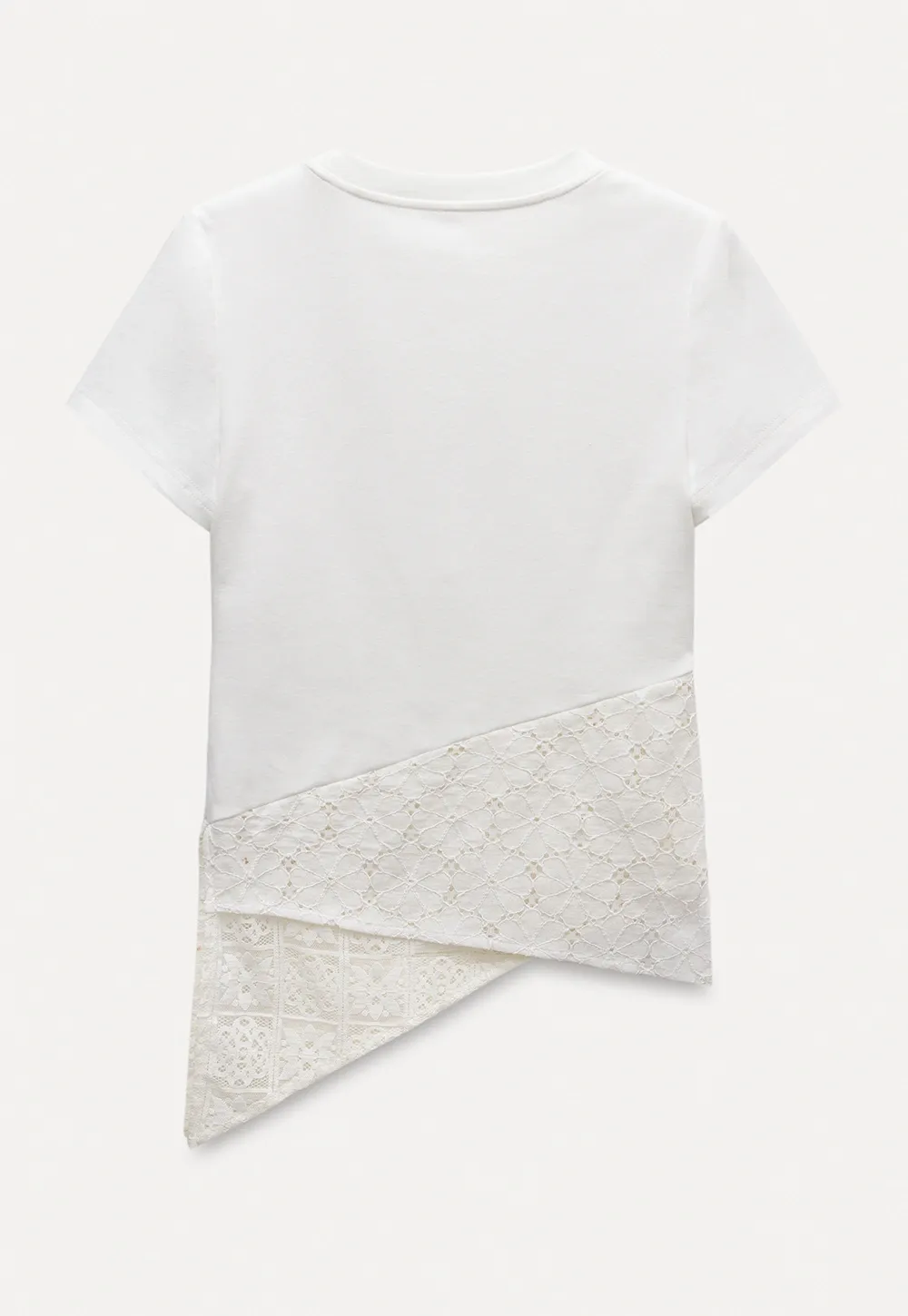 Asymmetric Hem T-Shirt with Lace Panel